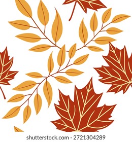 Patrón de hojas de acción de gracias sin fisuras con cálidas hojas de oro naranja y rojo para una rica cosecha inspirado concepto de diseño de otoño como rico patrón de acción de gracias con cálidas hojas de oro naranja y rojo para una estética estacional inspirada en la cosecha en Foto de archivo Concepto y espacio vacío en el lado izquierdo, sin texto --ar 7:2 --tile