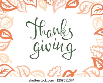 Thanksgiving lettering. Celebration calligraphy quote and decorative elements for season postcard, icon, poster or banner. Hand drawn Happy Thanksgiving typography card. Vector illustration