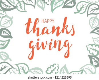 Thanksgiving lettering. Celebration calligraphy quote and decorative elements for season postcard, icon, poster or banner. Hand drawn Happy Thanksgiving typography card. Vector illustration