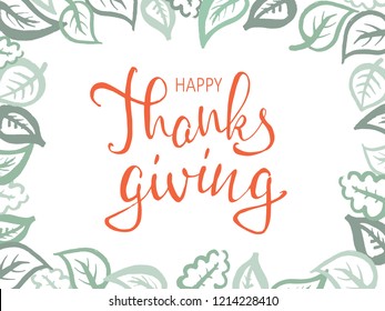 Thanksgiving lettering. Celebration calligraphy quote and decorative elements for season postcard, icon, poster or banner. Hand drawn Happy Thanksgiving typography card. Vector illustration