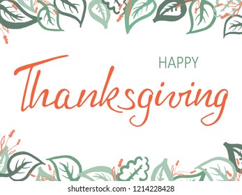 Thanksgiving lettering. Celebration calligraphy quote and decorative elements for season postcard, icon, poster or banner. Hand drawn Happy Thanksgiving typography card. Vector illustration