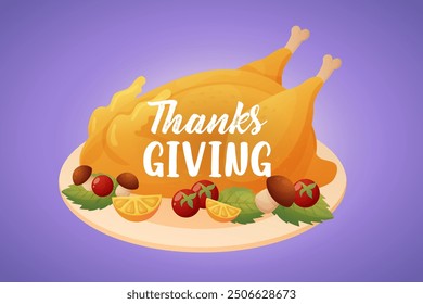 Thanksgiving lettering congratulations turkey on background. Vector illustration 