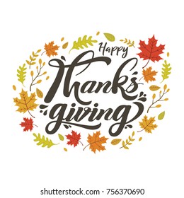 Thanksgiving lettering design with colorful flower isolate on white background vector illustration