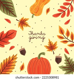 thanksgiving lettering with leaves frame