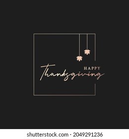 Thanksgiving lettering logo in golden square on black background.