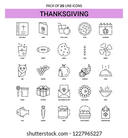 Thanksgiving  Line Icon Set - 25 Dashed Outline Style