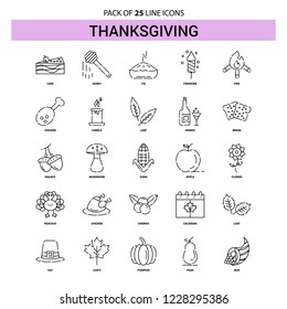 Thanksgiving  Line Icon Set - 25 Dashed Outline Style