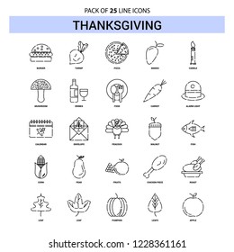 Thanksgiving  Line Icon Set - 25 Dashed Outline Style