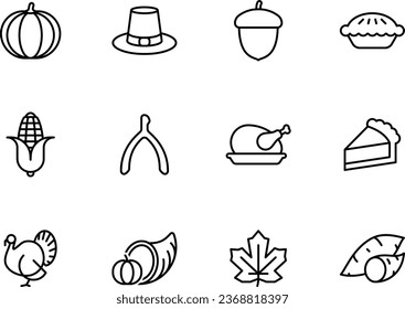 Thanksgiving line icon set with autumn related icons