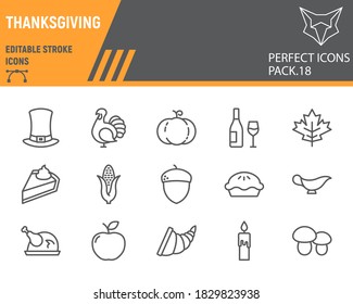 Thanksgiving line icon set, holiday collection, vector sketches, logo illustrations, thanksgiving day icons, celebration signs linear pictograms, editable stroke