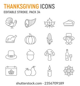 Thanksgiving line icon set, holidays collection, autumn vector graphics, logo illustrations, vector icons, family day signs, outline pictograms