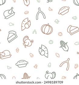 Thanksgiving line icons Seamless Pattern on transparent background