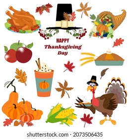 Thanksgiving llustration set vector illustration on the white background. Happy Thanksgiving Day