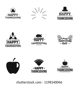 Thanksgiving logo set. Simple set of 9 thanksgiving vector logo for web design on white background