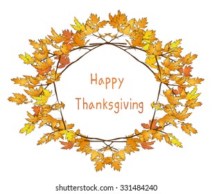 Thanksgiving maple wreath decoration. Vector illustration