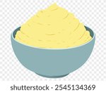 Thanksgiving mashed potatoes with a pat of melted butter on top, in a minimalist style and transparent background. Perfect for Thanksgiving designs and holiday food illustrations