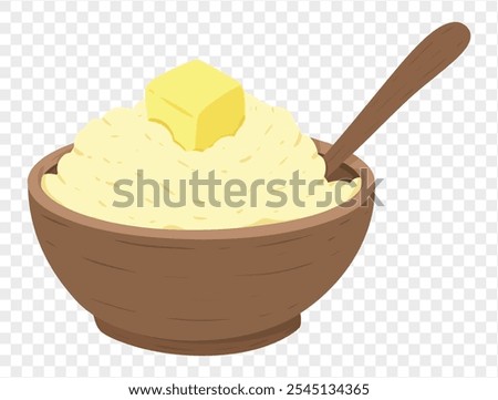 Thanksgiving mashed potatoes with a pat of melted butter on top, in a minimalist style and transparent background. Perfect for Thanksgiving designs and holiday food illustrations