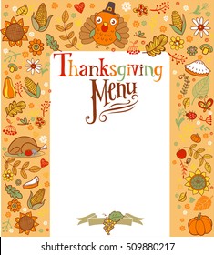 Thanksgiving Menu Card Holiday Traditional Symbols Stock Vector ...