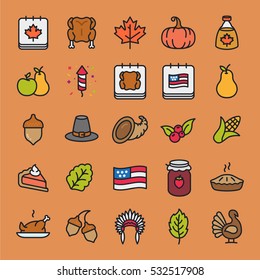 Thanksgiving Minimal Color Flat Line Stroke Icon Pictogram Symbol Illustration Set Collection