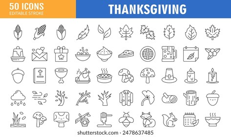 Thanksgiving Minimal Line Stroke Icon Pictogram Symbol Illustration Set Collection