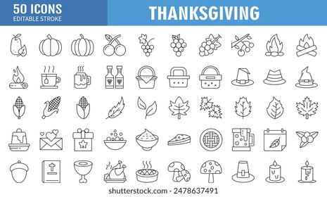 Thanksgiving Minimal Line Stroke Icon Pictogram Symbol Illustration Set Collection