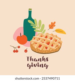 Thanksgiving modern composition, autumn event, greeting card, vector