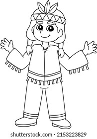 Thanksgiving Native American Boy Isolated Coloring