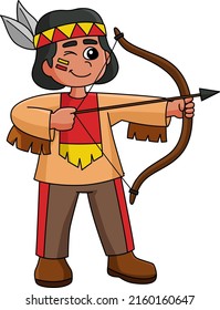 Thanksgiving Native American Holding Bow Clipart