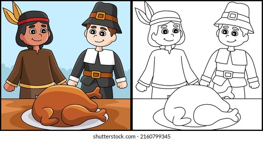 Thanksgiving Native American Pilgrim Illustration