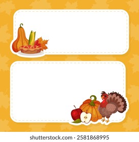 Thanksgiving Note Card with Autumn Fest Object Vector Template