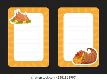 Thanksgiving Note Card with Autumn Fest Object Vector Template