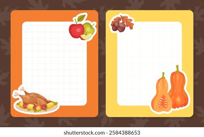 Thanksgiving Note Card with Autumn Fest Object Vector Template