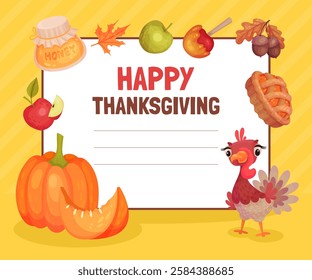 Thanksgiving Note Card with Autumn Fest Object Vector Template