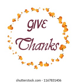 Thanksgiving note with pumpkins for flyer, poster, banner, card.
