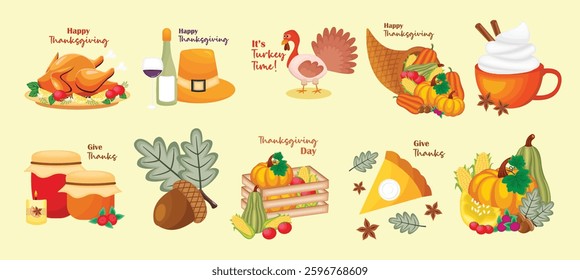 Thanksgiving object celebration set vector