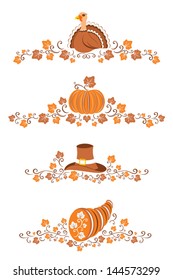 Thanksgiving ornaments. Four autumn borders.