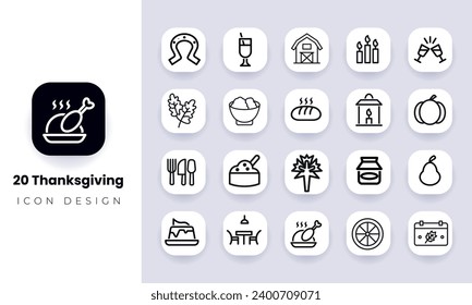 Thanksgiving out line icon bundle