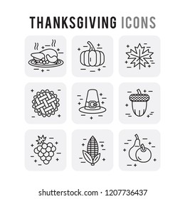 Thanksgiving Outline Set Icons Thin Style Pictogram Minimalist