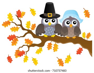 Thanksgiving owls thematic image 1 - eps10 vector illustration.