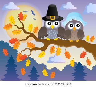 Thanksgiving owls thematic image 2 - eps10 vector illustration.