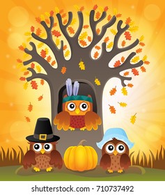 Thanksgiving owls thematic image 6 - eps10 vector illustration.