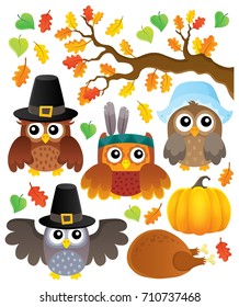 Thanksgiving owls thematic set 1 - eps10 vector illustration.