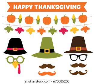 Thanksgiving party banners and pilgrim hats
