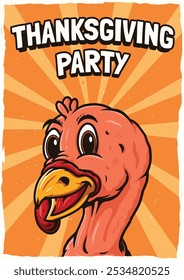 Thanksgiving party poster with turkey mascot