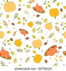 Thanksgiving pattern. Background with turkey and pumpkin. Celebratory background.