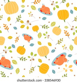 Thanksgiving pattern. Background with turkey and pumpkin. Celebratory background.