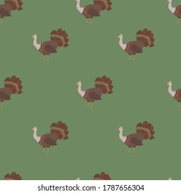 Thanksgiving pattern with turkey on green background
