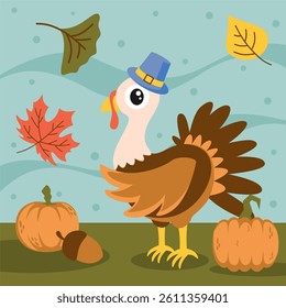 Thanksgiving peacock and pumpkin illustration