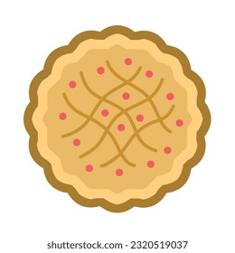 Thanksgiving Pie or cake. Homemade food. Sweet delicious festive dessert. Flat cartoon illustration isolated on white background. Top view