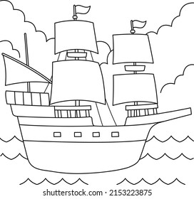 Thanksgiving Pilgrim Boat Coloring Page for Kids